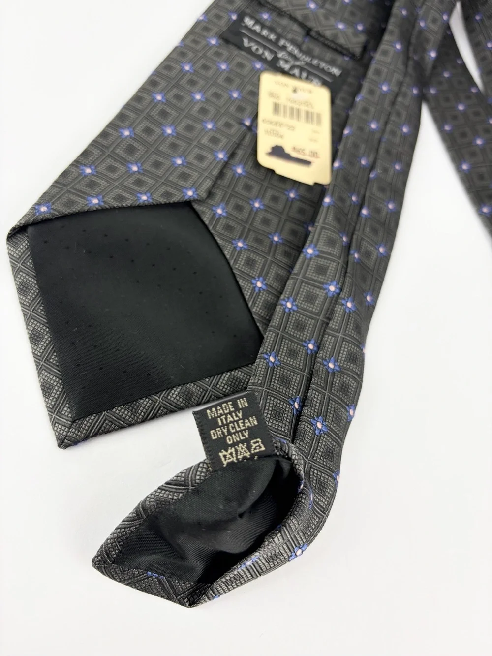 Mark Pendleton Italy Von Maur Dark Grey Blue Micro Daisy Ailk Mens Neck Tie